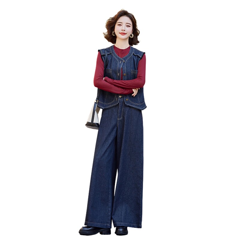 欧洲站时髦洋气牛仔套装裤潮2025春新款女减龄气质休闲高级阔腿裤,女装套装/套裙,瑶迪依秀