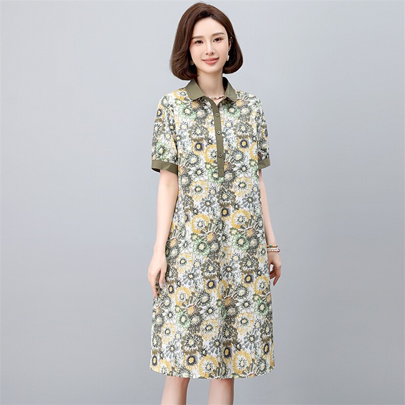 现货2025年夏文艺优雅印花休闲连衣裙,女装连衣裙,依恋蒂丝
