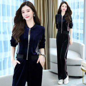 金丝绒运动套装女2023春装新款休闲时尚高端女人味春秋气质两件套，女装套装/套裙，依路服饰