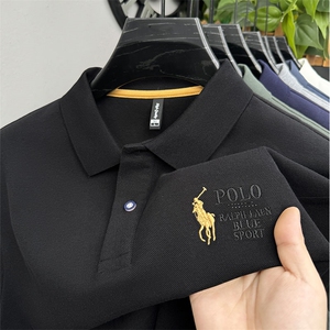 中年男士长袖T恤时尚高端polo衫春秋季爸爸装卫衣上衣服刺绣秋衣图片