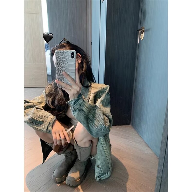 复古vibe风水洗牛仔外套男春秋宽松做旧工装翻领夹克上衣潮JK2114,男装工装外套,星座302B-2