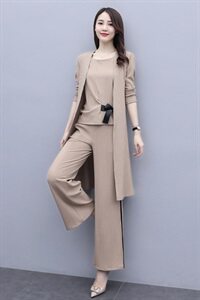 优雅女士春秋季纯色时尚百搭潮流三件套 显瘦修身气质套装图片