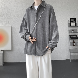 8XL-M人字纹小香风衬衫男生春秋衬衣宽松慵懒垂感外套CS29008P45图片