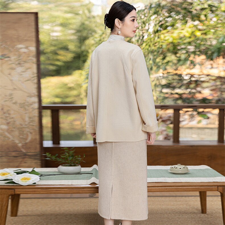 新中式国风禅意女装茶艺师服装改良汉服唐装上衣旗袍外搭开衫,女装毛呢外套,芷墨服饰