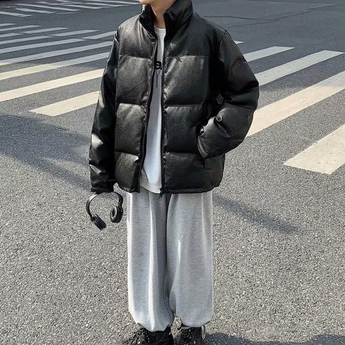 pu皮面包服男士棉衣冬季新款ins潮外套短款加厚棉服棉袄MY001-P90，男装皮衣，星座1008-2