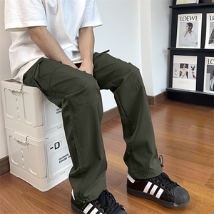 自拍图 有大货 军绿色工装裤男宽松直筒夏季薄款阔腿裤K41-P40图片