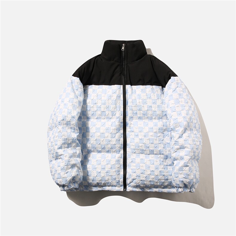 白底2023冬季宽松棋盘格拼接保暖羽绒服外套YR108P255控298,男装羽绒服,电商A247-1