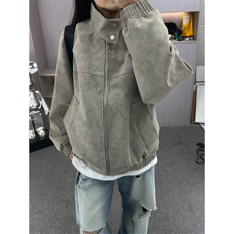 美式新款复古扎染PU皮立领皮衣夹克痞帅宽松百搭情侣外套JK071,男装夹克,星座516A