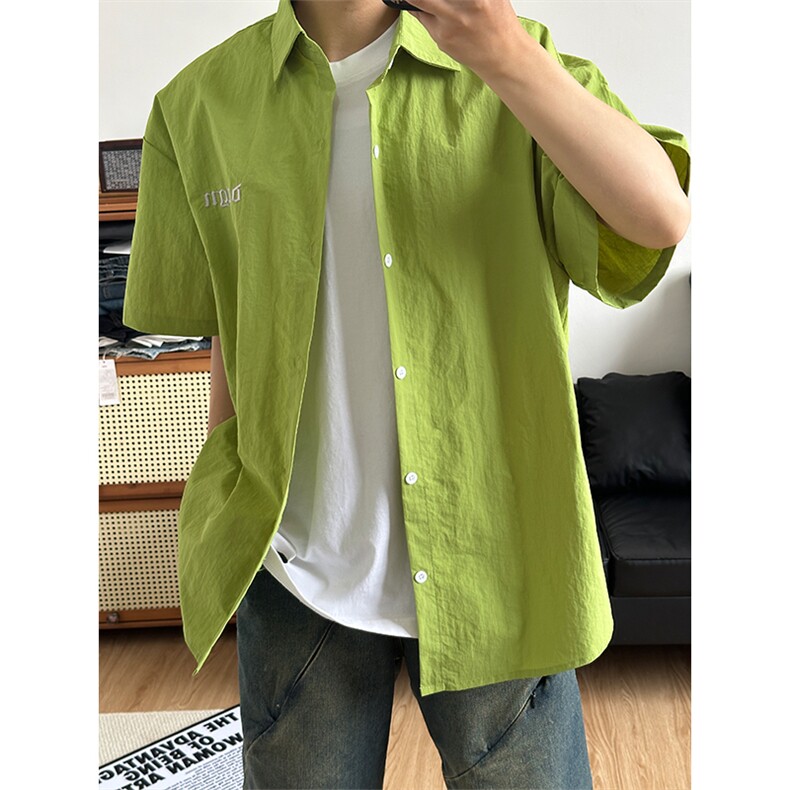 夏季新款速干短袖刺绣衬衫潮流港风宽松百搭男半袖 CS285-P35图片