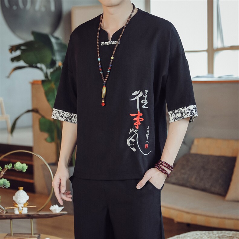夏季男士风复古唐装名族风T恤A334-T227-P45,男装民族服装,电商B339(原A334）