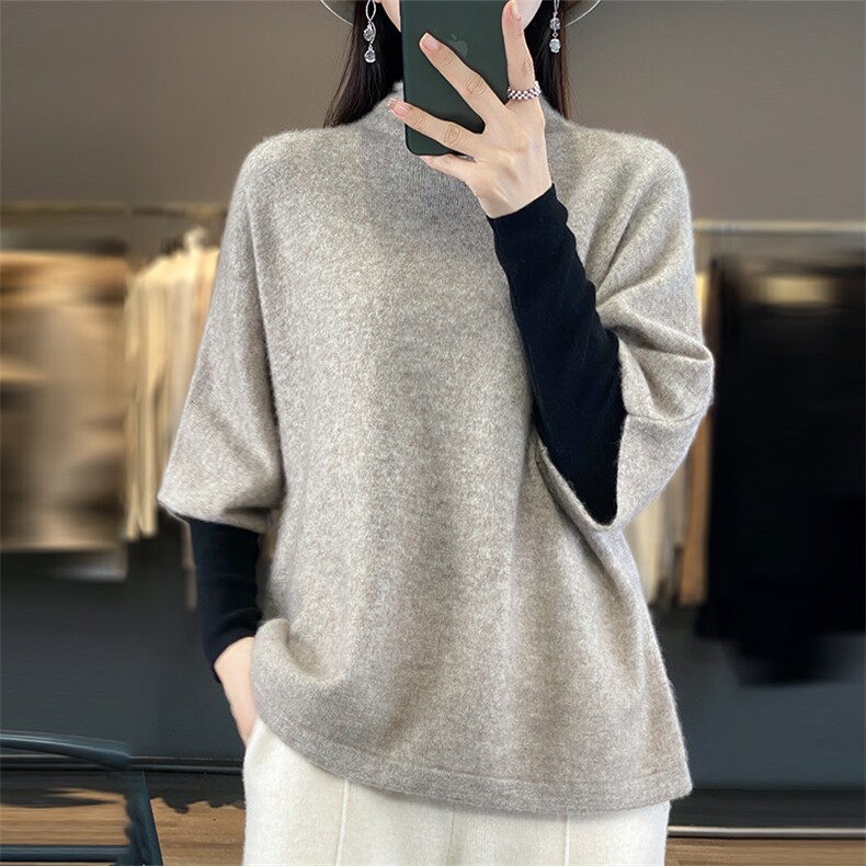 2025年秋季新款百搭半高领蝙蝠袖,女装羊毛衫,丽特绒