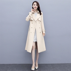 早春秋新款高端米白色风衣女中长款春秋流行气质英伦风过膝，女装风衣，韩蔻秀