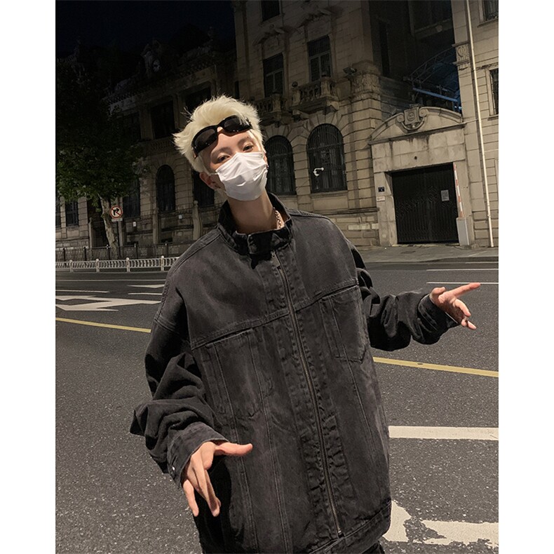 复古立领牛仔外套男秋季新款宽松休闲水洗美式上衣夹克潮,男装夹克,星座410-6（原星座1304-1）