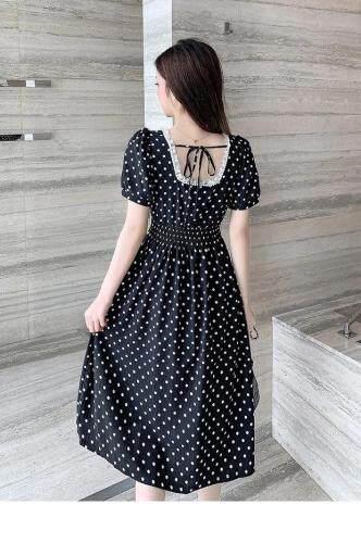 珍珠波点赫本裙，女装，水锦红