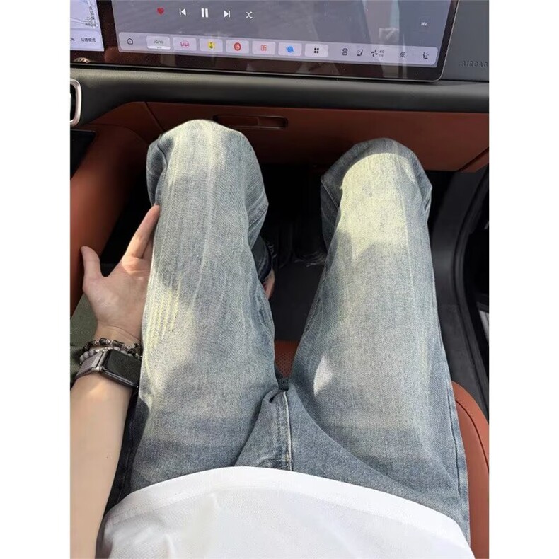 秋季美式闪电纹牛仔裤高街潮流痞帅百搭毛边直筒长裤,男装牛仔裤,星座410-6（原星座1304-1）