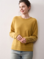 2025秋冬新款100%羊绒衫女圆领套头毛衣宽松慵懒风针织打底上衣，女装针织衫/毛衣，暖绒情旗舰店