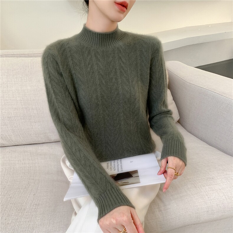 2025年秋季新款百搭女士7针重工加厚扭花半高,女装羊绒衫,百越羊绒