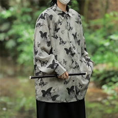 衬衫男士长袖韩版潮流印花蝴蝶夏季2024新款ins宽松外套CY845-P32，男装衬衫，星座412-3