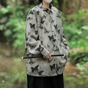 衬衫男士长袖韩版潮流印花蝴蝶夏季2024新款ins宽松外套CY845-P32图片