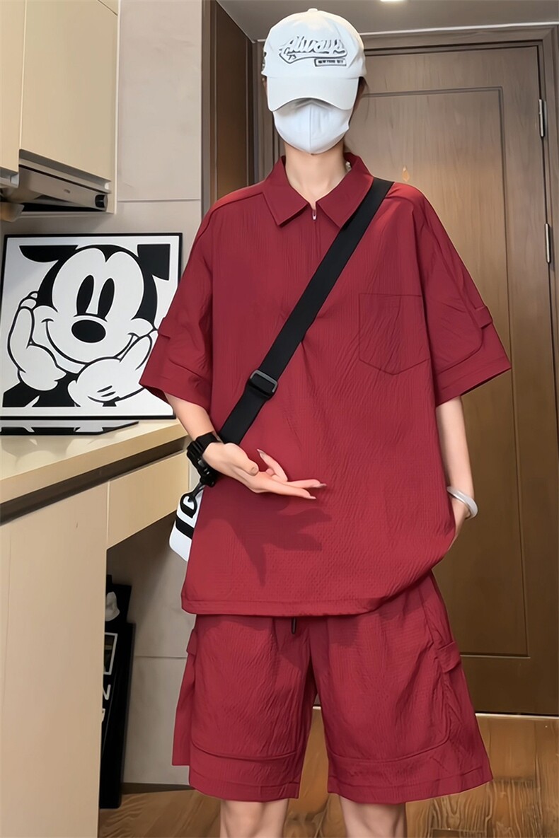 量大优供视频泡泡纱polo衫套装短袖短裤男CP77TZ-特p50,男装牛仔裤,电商B371