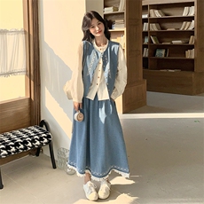 复古牛仔马甲裙女2025春季新款设计感超好看衬衫半身裙，女装连衣裙，2C032