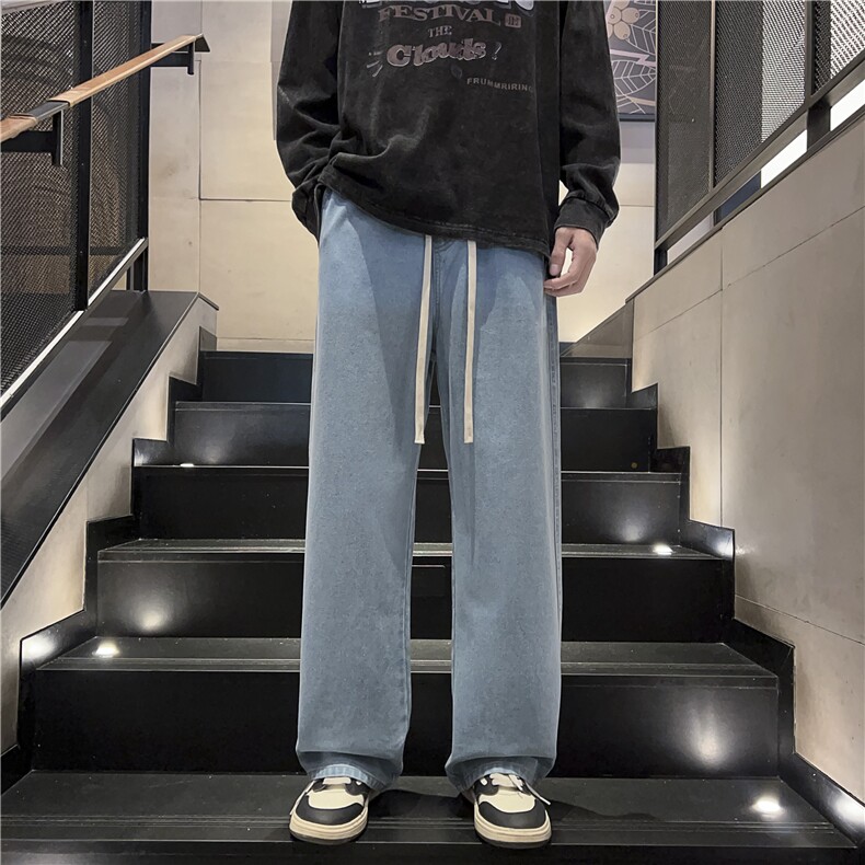 【现货】秋冬季新款牛仔裤港风松紧腰垂感百搭阔腿裤110-P35,男装牛仔裤,星座1006-1