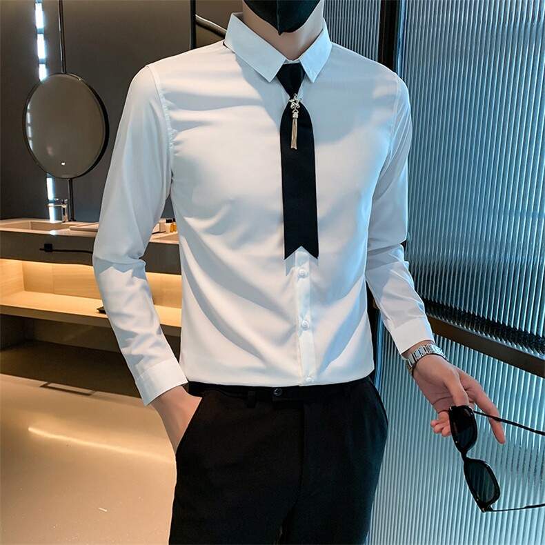 B216CS68P452025秋装新款纯色长袖衬衫送同款领带社会风,男装衬衫,电商B216（原B302）