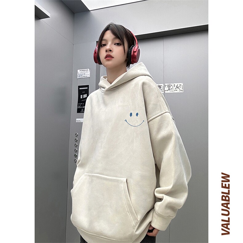 ！麂皮绒连帽卫衣直播品质重磅400克笑脸印花JL7136-P45控78,男装卫衣,星座508（原C305）