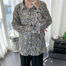 夏威夷花衬衫男长袖港风潮牌ins夏薄款外套宽松翻领衬衣W964-P28，男装衬衫，星座512-2