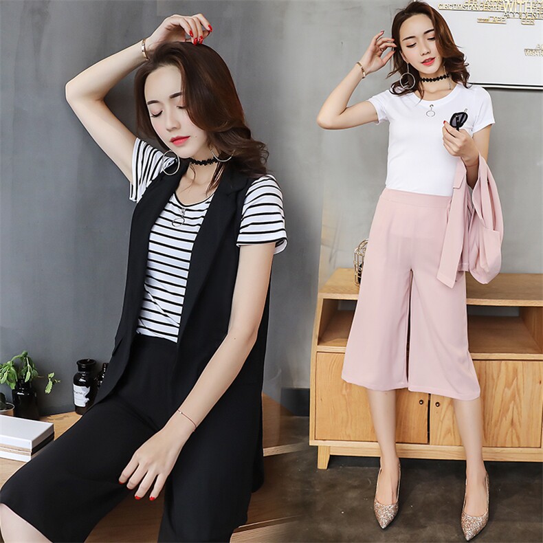 2021年夏季套装/套裙圆领短袖经典条纹时尚显瘦中长款气质，女装套装/套裙，瑶迪依秀