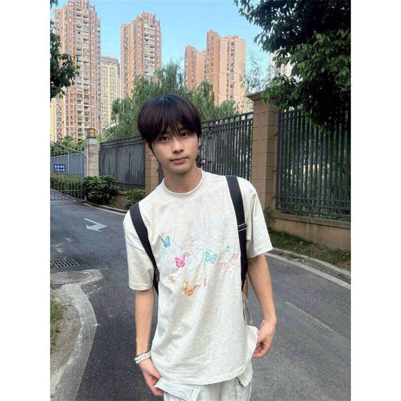 M539-P35夏日彩蝶刺绣复古重工百搭凉感纯棉短袖T恤男女同款,男装T恤,星座617A-1（原B318A）