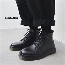 亮皮马丁靴男新款英伦风中帮工装靴潮靴子冬季中筒靴S27，男鞋高帮鞋，电商A102B
