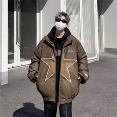 冬季街头ins潮牌星星重磅PU皮棉衣男女保暖休闲百搭面包服皮棉袄，男装棉衣，星座601-2