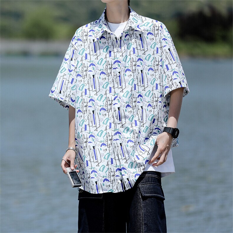 8XL-M花衬衫男短袖夏季薄款冰丝半袖宽松大码休闲外套DC28008P38图片