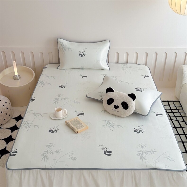 新款900D定织冰丝席大版数码印花凉席--墨竹熊猫，凉席，一起卖家纺