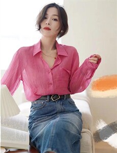 2022秋装新款 长袖衬衣 彩色蚂蚁皱简约大气百搭 防晒,其它,泰靡(1F)