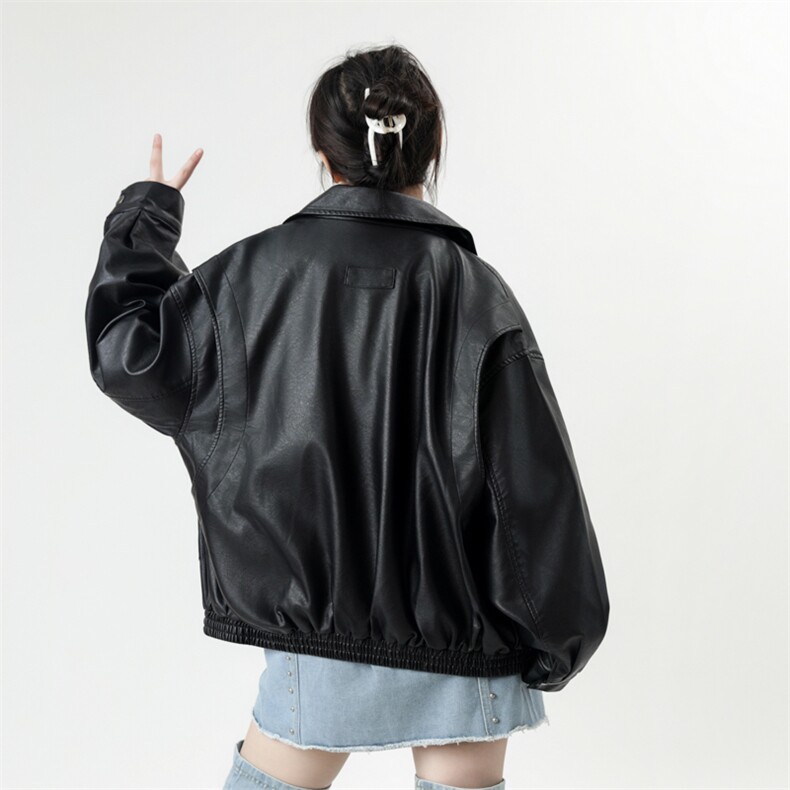 港风秋款男女PU皮衣拼接中性风皮夹克纯色休闲外套JK253P80,男装夹克,星座1013-1
