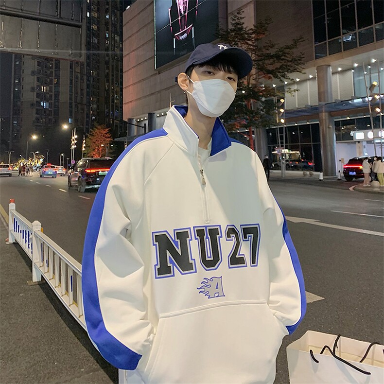 2025秋立领印花半拉链宽松休闲情侣卫衣B266-WY-219-P55,男装卫衣,星座B257-1