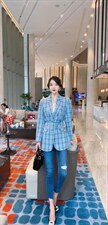 秋装格子西装，女装西装，米壹