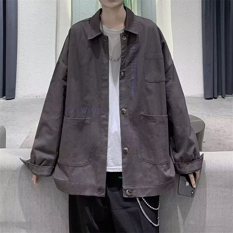 春秋潮牌ins工装衬衫外套男百搭宽松港风潮流休闲夹克J405,男装夹克,星座1116A-1（原606A）
