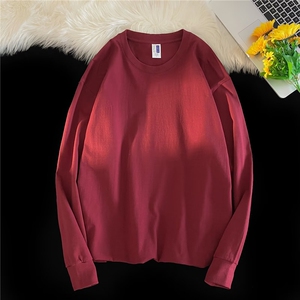 2025新款纯色t恤男夏季长袖美式潮流宽松上衣服圆领体恤图片