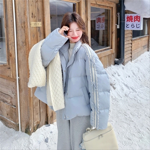 蓝色羽绒服短款女2025新款冬韩系小个子温柔风奶fufu白鸭绒外套图片