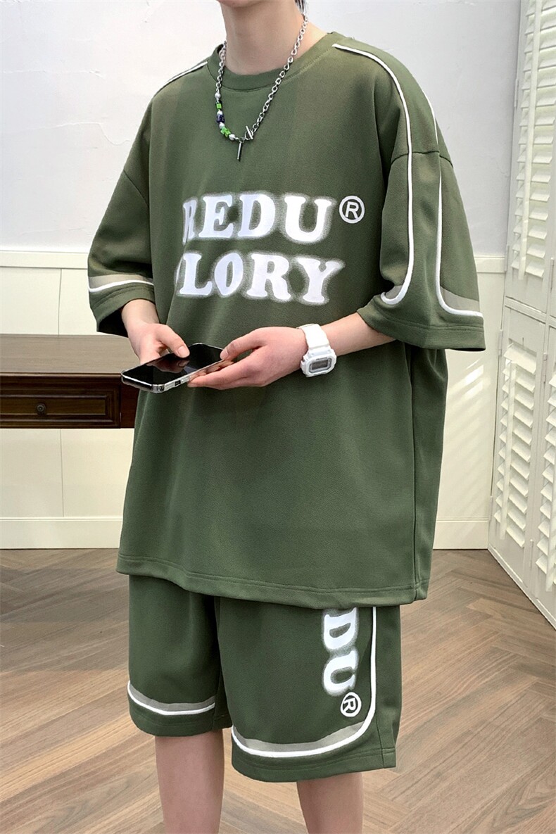 XTYDF夏上新创意印花半袖套装潮休闲短袖T恤男女7809-P75控价108,男装T恤,电商A441-1