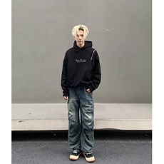 复古不规则褶皱设计感牛仔裤男小众痞帅欧美裤子款秋季NL513，男装牛仔裤，星座1116A（原606A-3）