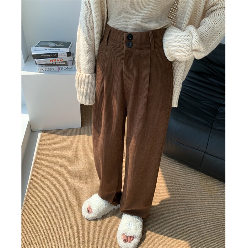 复古灯芯绒阔腿裤女秋冬2023新款欧棉绒宽松显瘦直筒拖地裤子女,女装休闲裤,梦白服饰厂