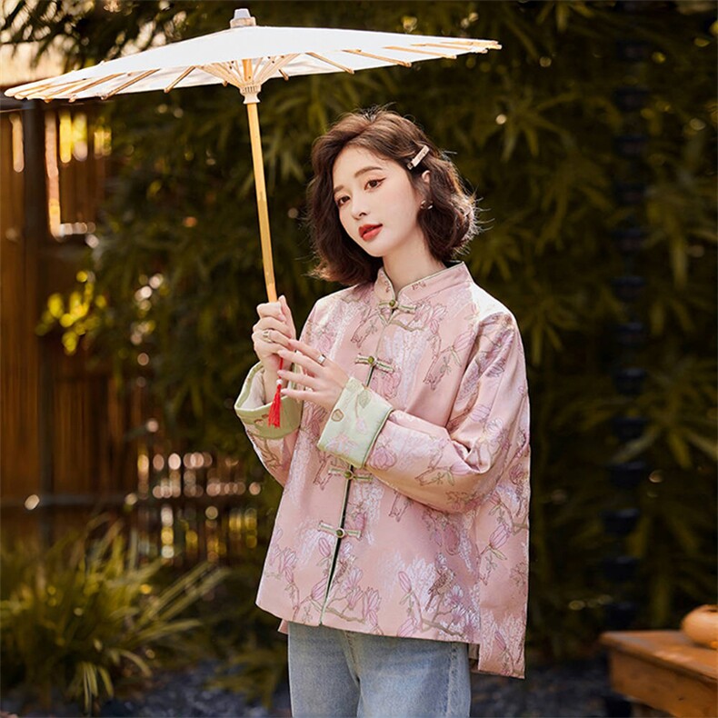 粉色新中式羽绒服女冬新款小个子复古盘扣刺绣白鸭绒外套,女装羽绒服,水衣源