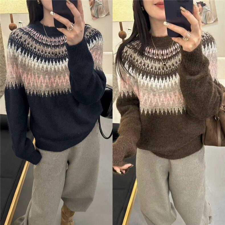 2025年冬季费尔岛长毛半高领，女装羊毛衫，臻纶羊绒