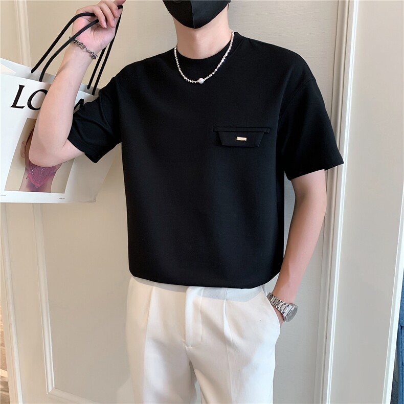 现货2025夏季新款社会小伙口袋金属装饰男短袖T恤TX05P48控68，男装T恤，电商B276A