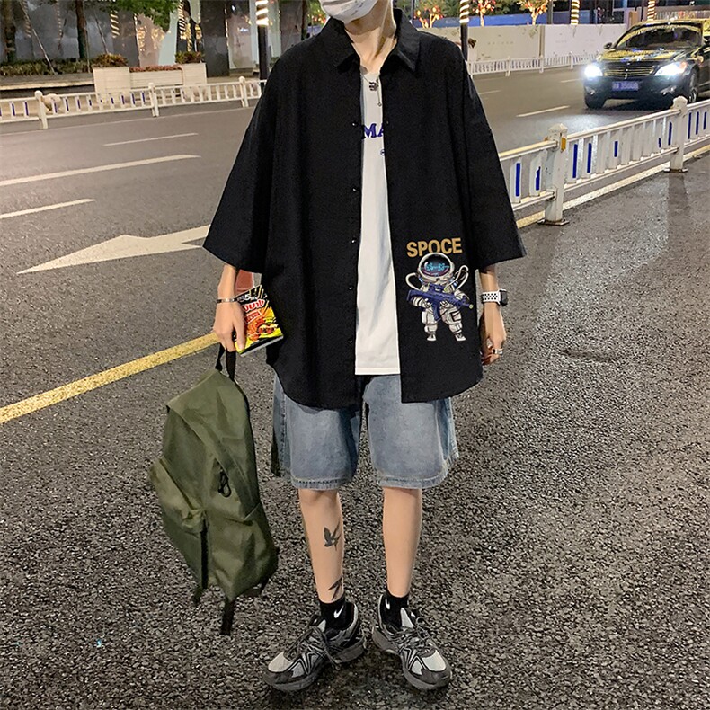 ！夏款港风冰丝衬衣男黑寸衫男白短袖衬衫男DXC285-P30,男装衬衫,电商B371