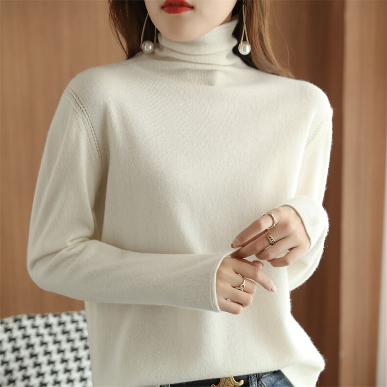 秋季新款纯色高领针织套头上衣时尚休闲百搭，女装针织衫/毛衣，国旺羊绒